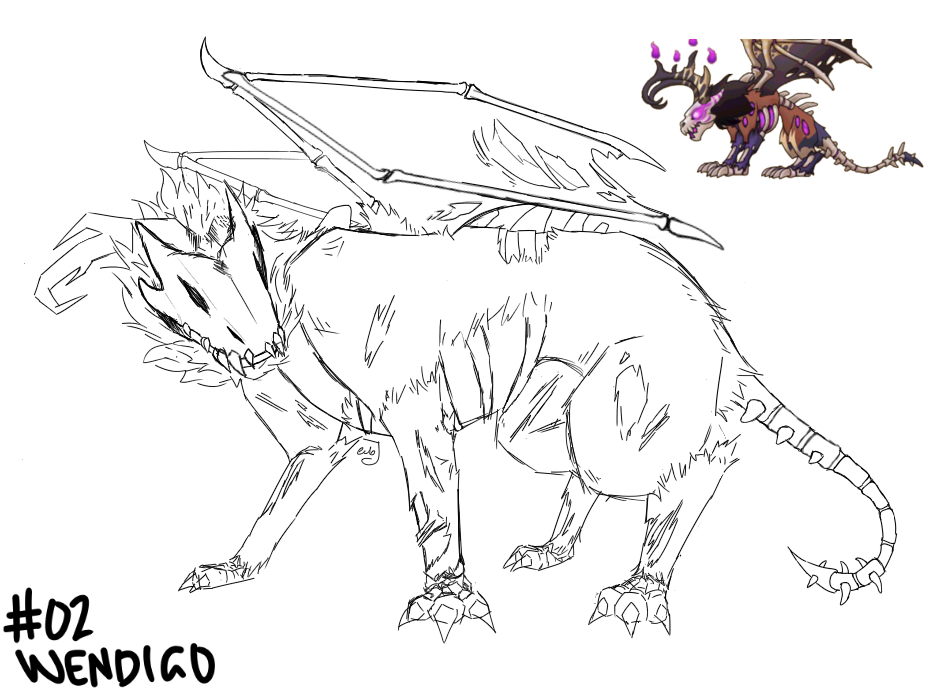 Wendigo dragon finally got around to drawing another apocalypse i dont know if i should color it or notð rdragonvale