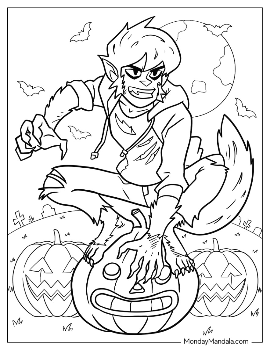 Werewolf coloring pages free pdf printables