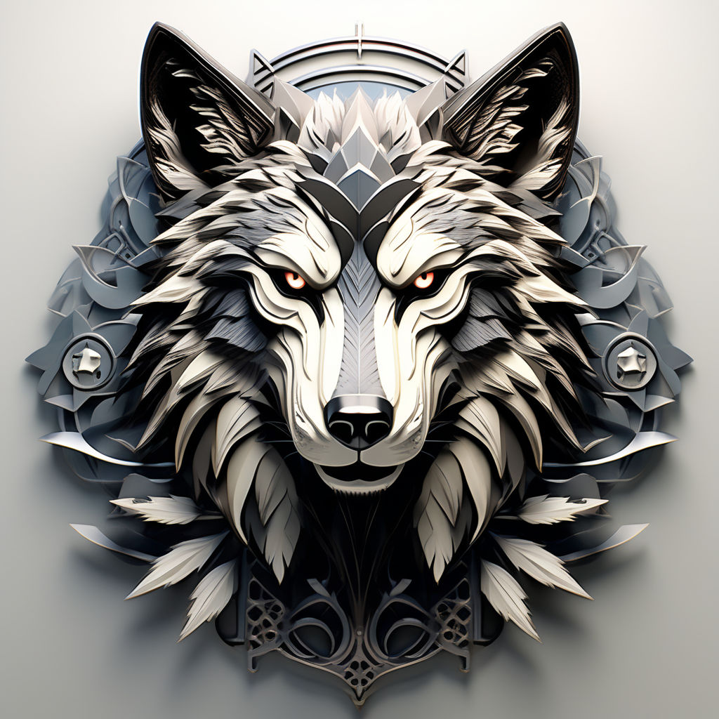 Black white gray no color werewolf wolf face torso paper cut craft