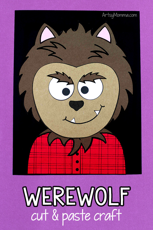 Cute werewolf craft with wolf template and halloween writing prompt