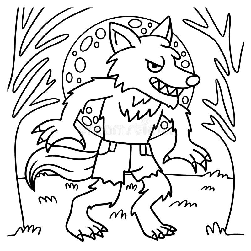 Werewof halloween coloring page for kids stock vector