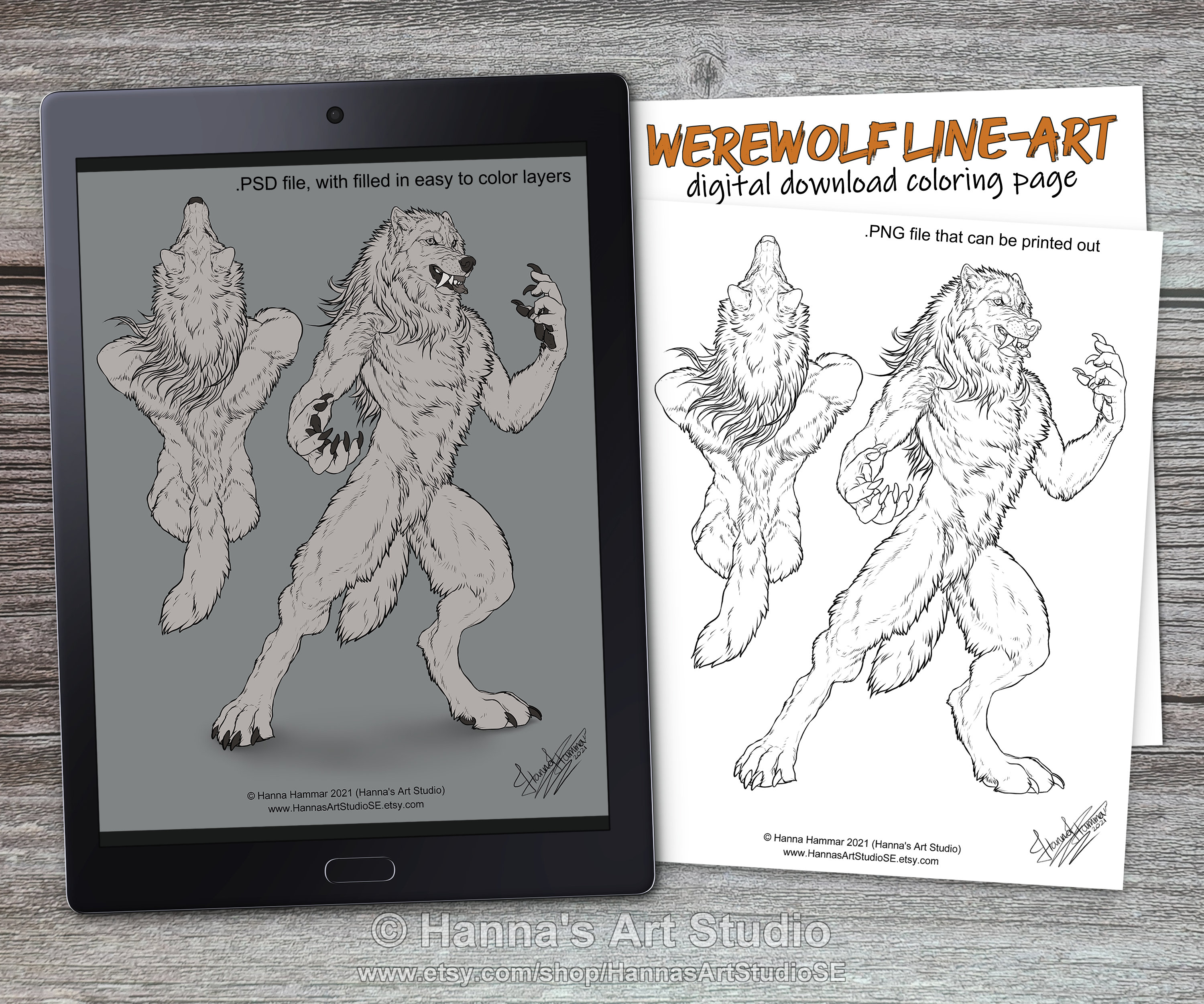 Werewolf m lineart instant download digital coloring page printable character adoptable base lycanthrope varulv mythical creature download now