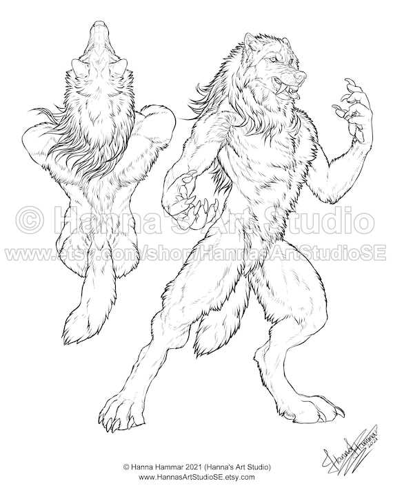 Werewolf m lineart instant download digital coloring page printable character adoptable base lycanthrope varulv mythical creature download now