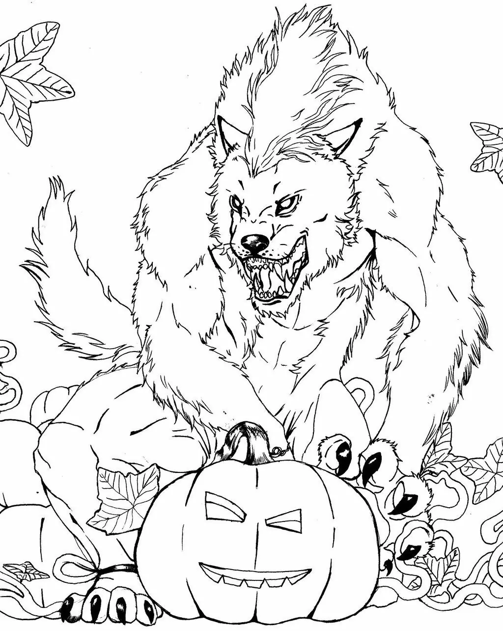 Scary werewolf coloring page