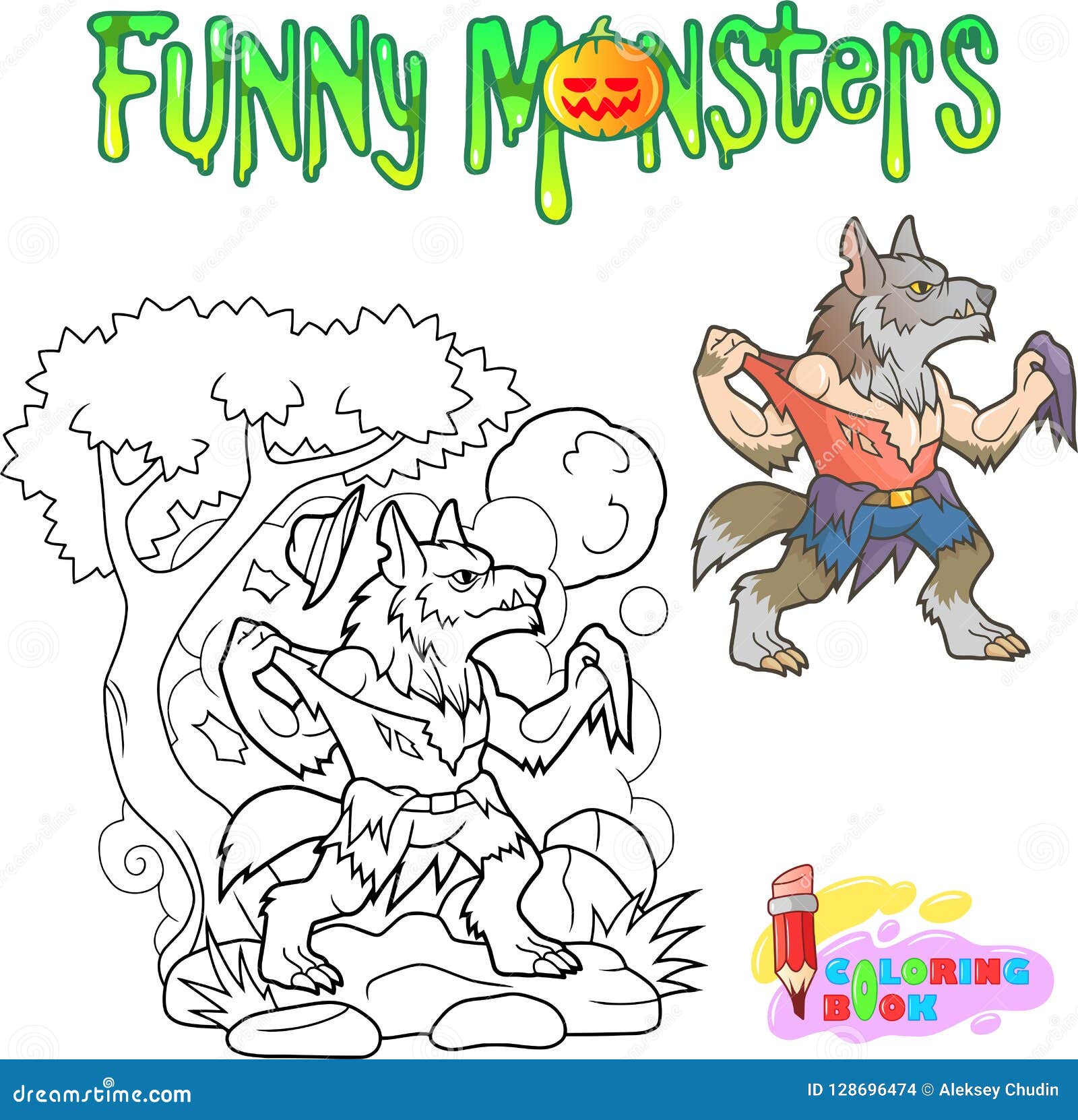 Funny werewolf halloween coloring book illustration stock vector