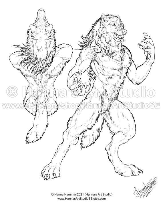 Werewolf m lineart instant download digital coloring page printable character adoptable base lycanthrope varulv mythical creature download now