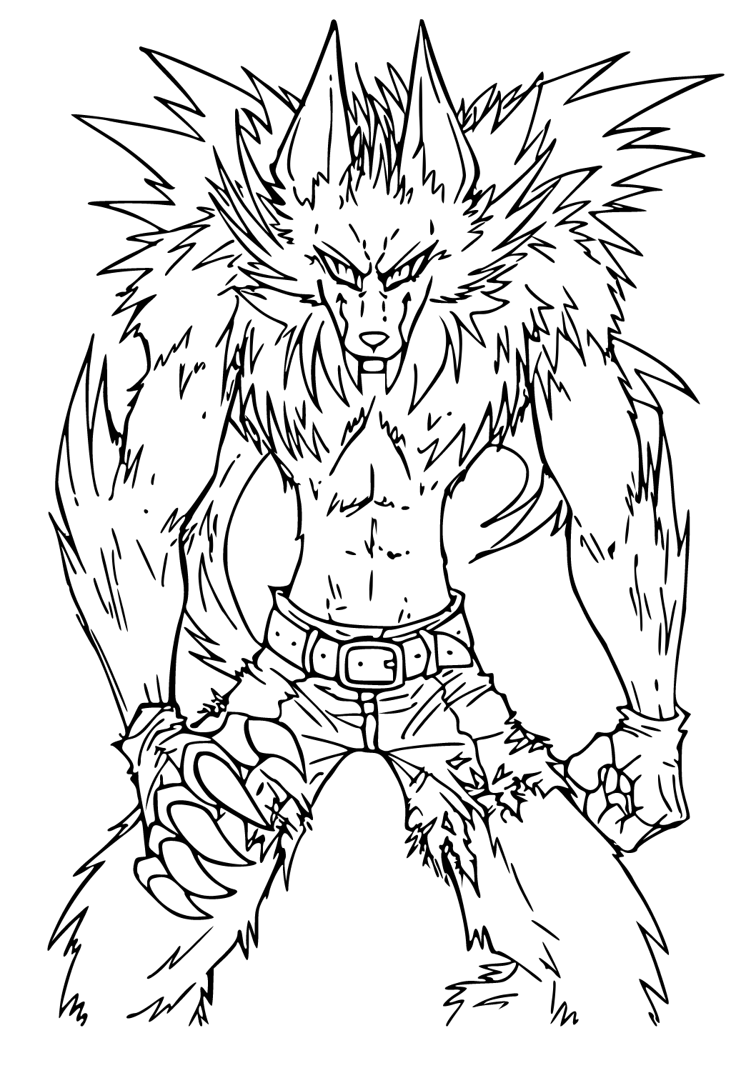 Free printable werewolf transformation coloring page for adults and kids