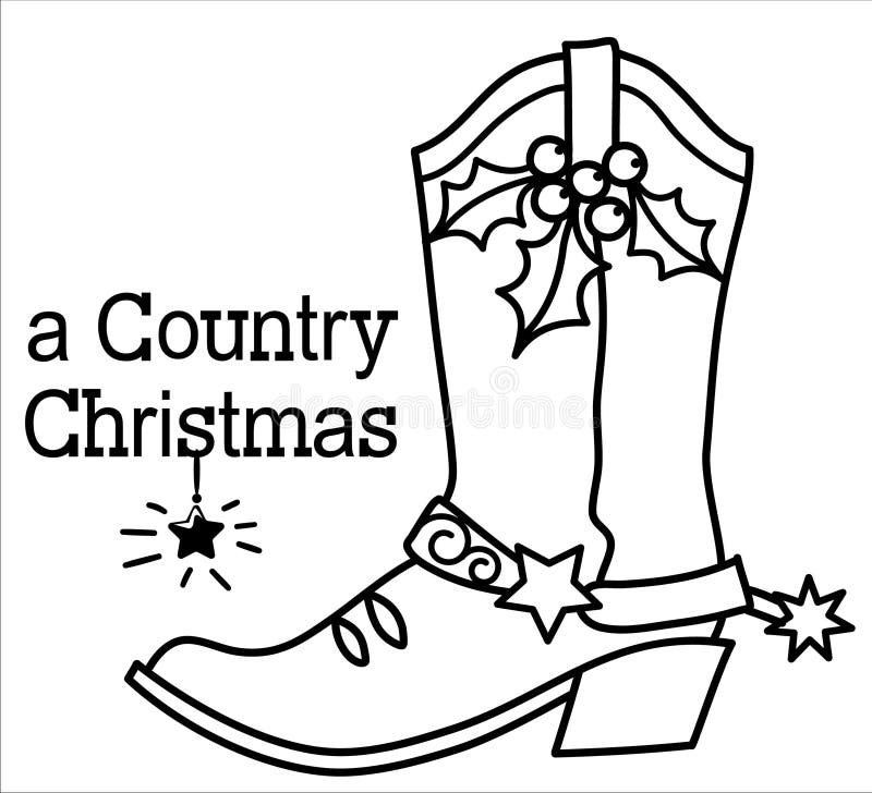 Cowboy christmas with cowboy boots and holiday merry christmas text vector christmas hand drawn graphic illustration with holiday stock vector