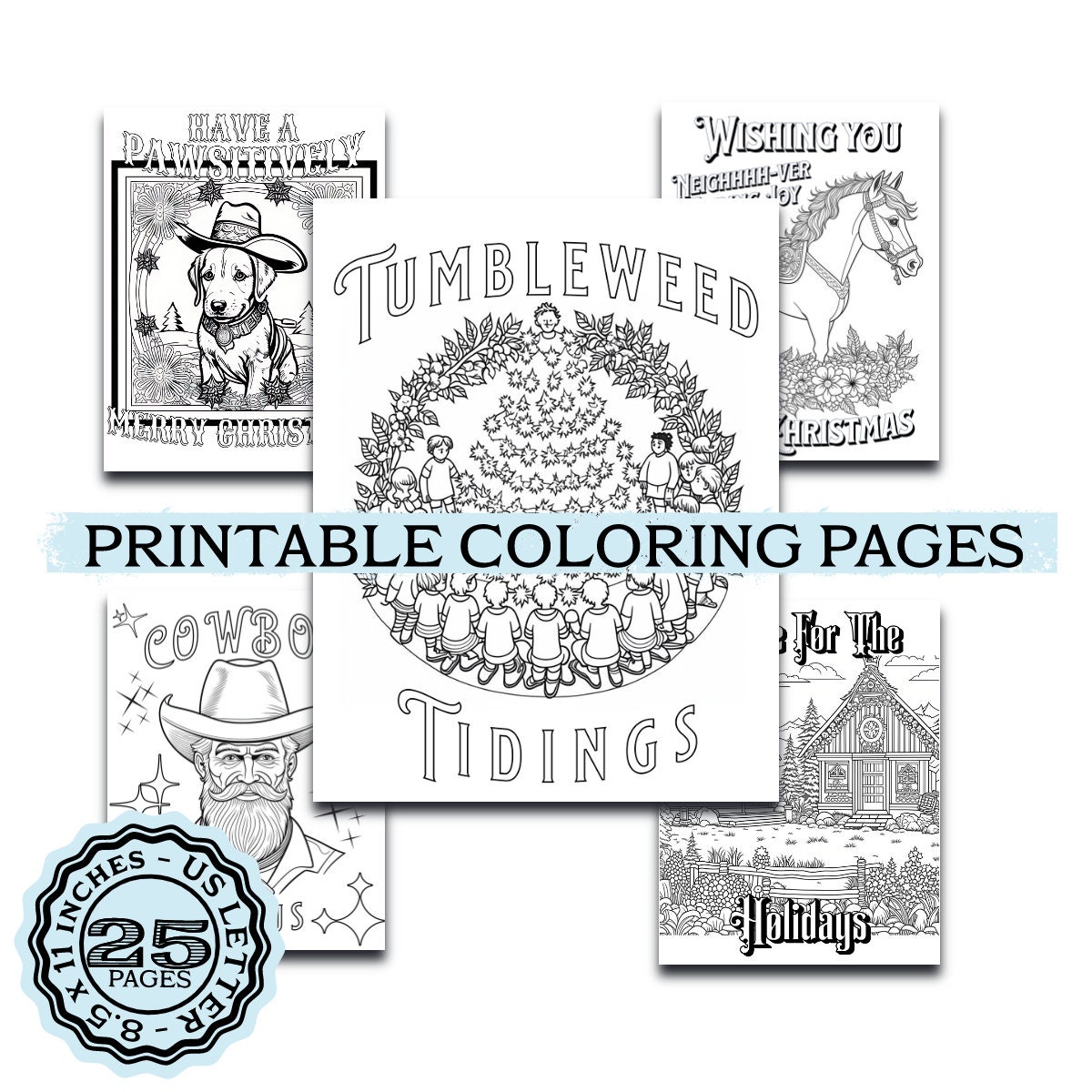 Country christmas coloring pages western coloring pages rustic christmas cowgirl christmas farm holiday cowboy christmas coloring page set