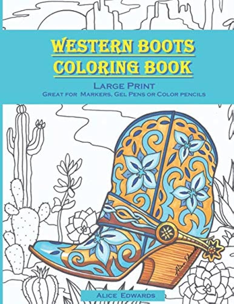 Western boots coloring book unique hand