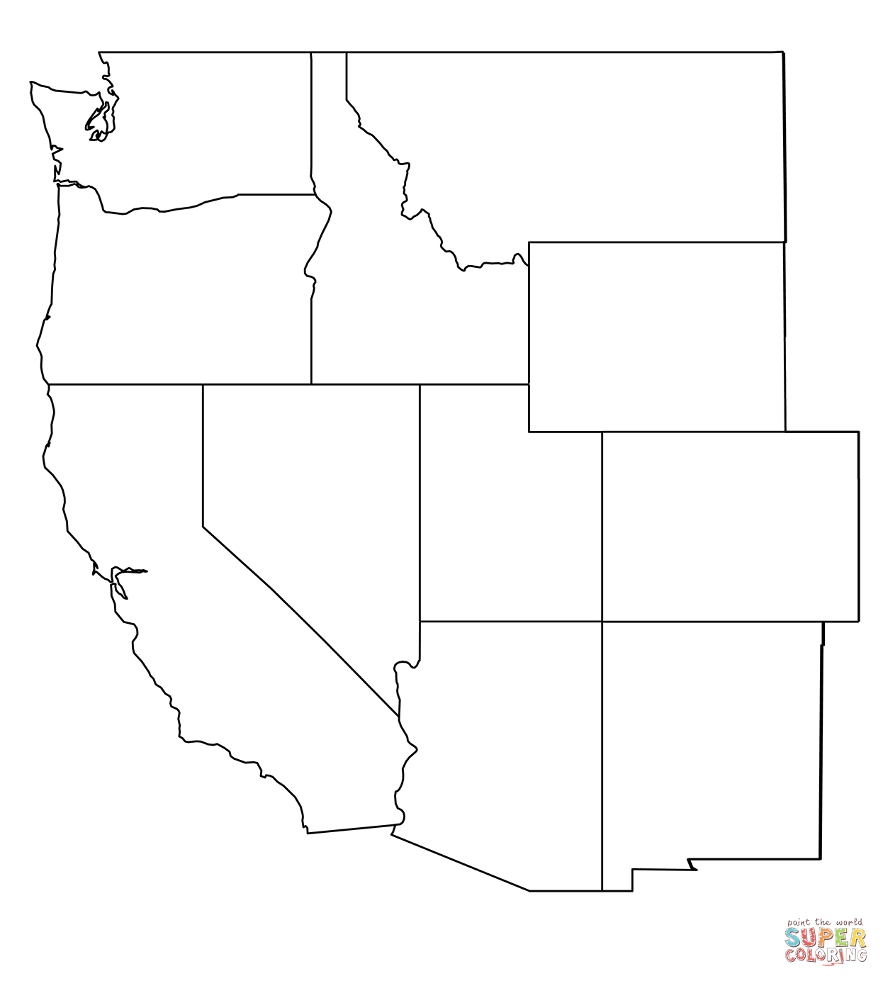 Outline map of usa region west counties coloring page free printable coloring pages