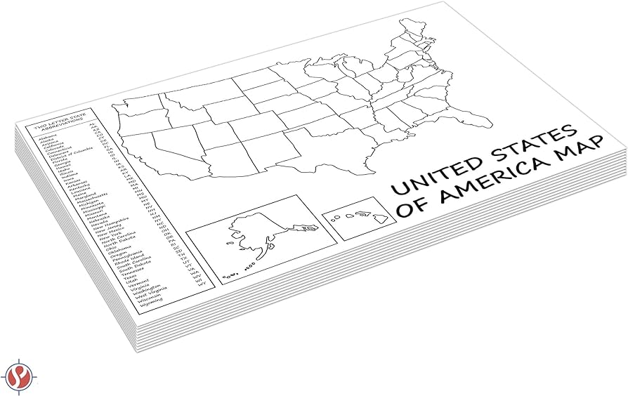 Educational map with us states and capital outlines only printed on card paper sheetscards per pack x inch home kitchen