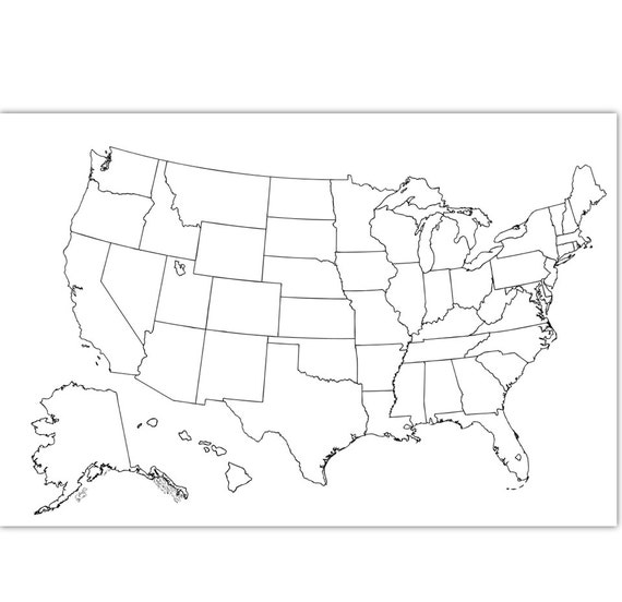 Coloring map usa coloring page usa outline plain no labels blank map x inches and x cm instant download map