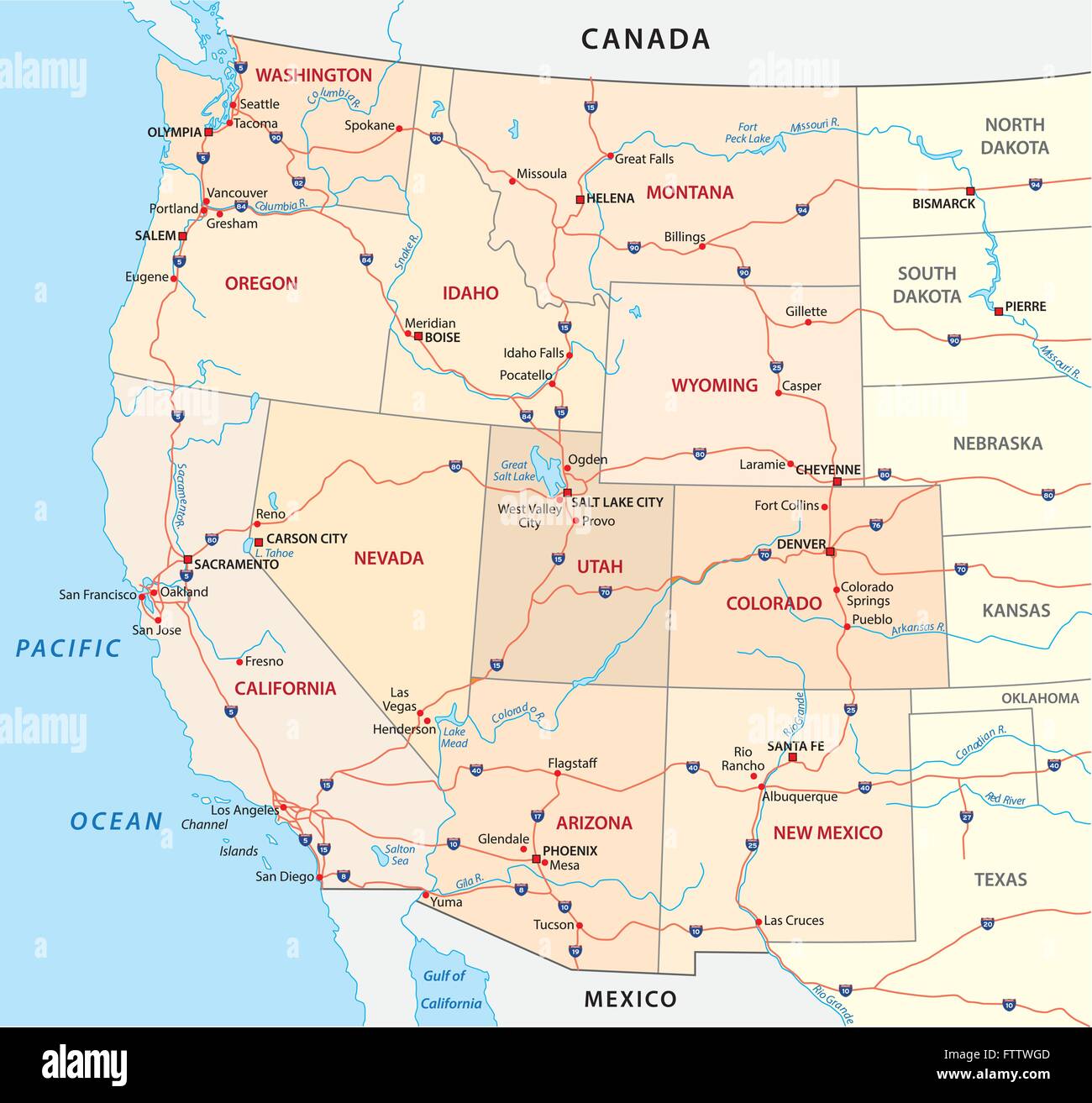 Western united states road map hi