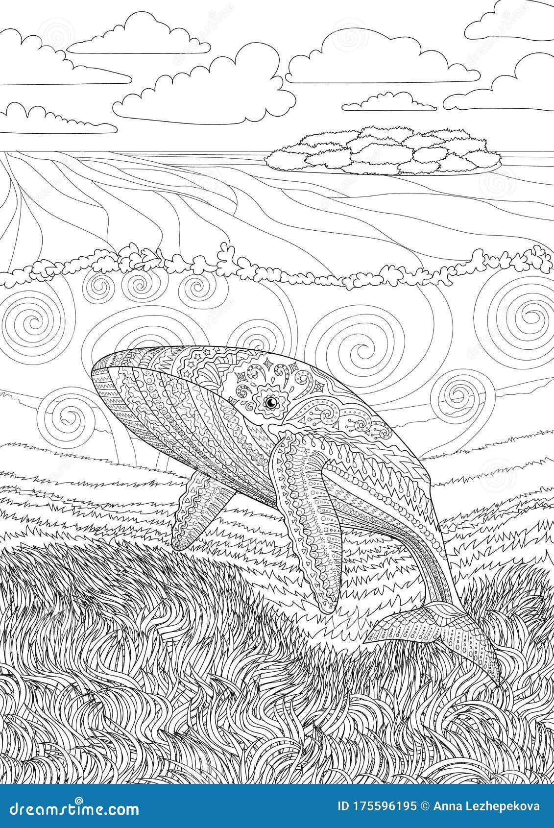 Coloring pages for adult with blue whale stock illustration