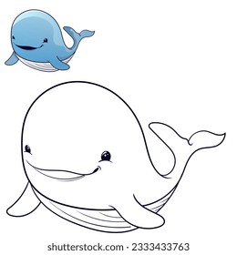 Whale coloring page colored illustration cartoon stock vector royalty free