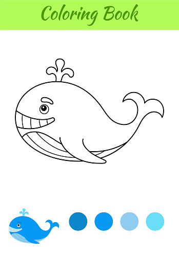 Coloring page happy whale coloring book for kids educational activity for preschool years kids and toddlers with cute animal flat cartoon colorful vector illustration stock illustration