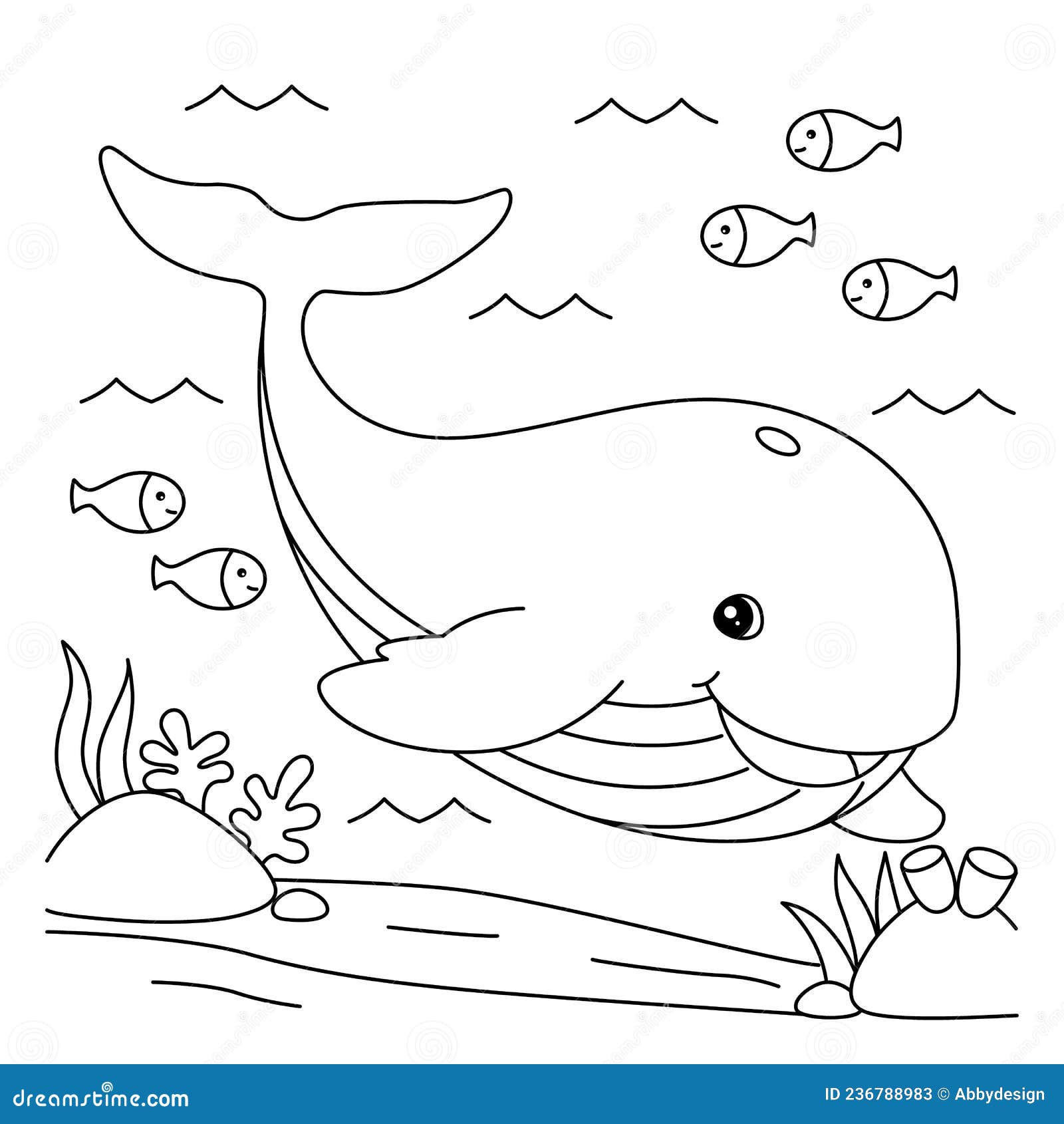 Whale coloring page for kids stock vector