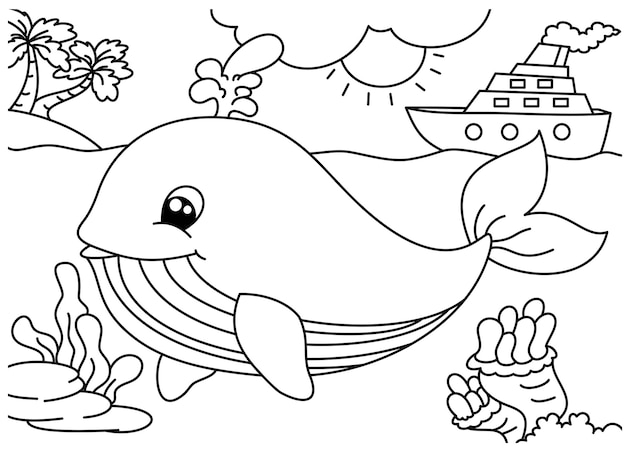 Coloring page whale vectors illustrations for free download