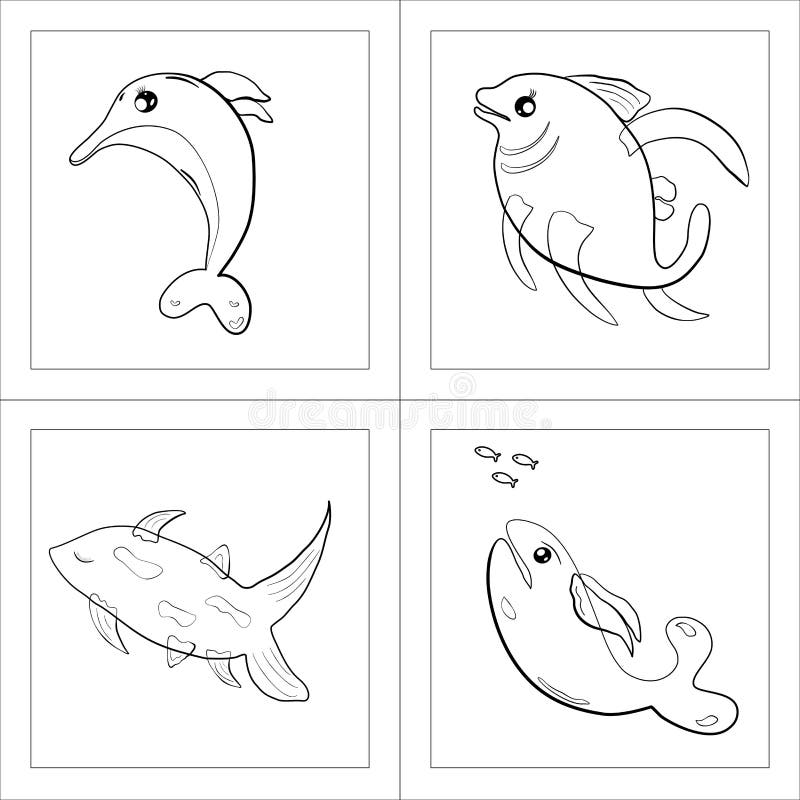 Cartoon animals fish whale shark coloring pages vector illustration stock vector