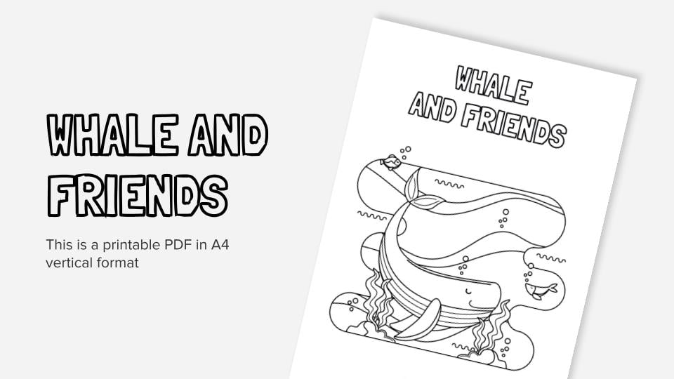 Printable coloring activities with whales in pdf format