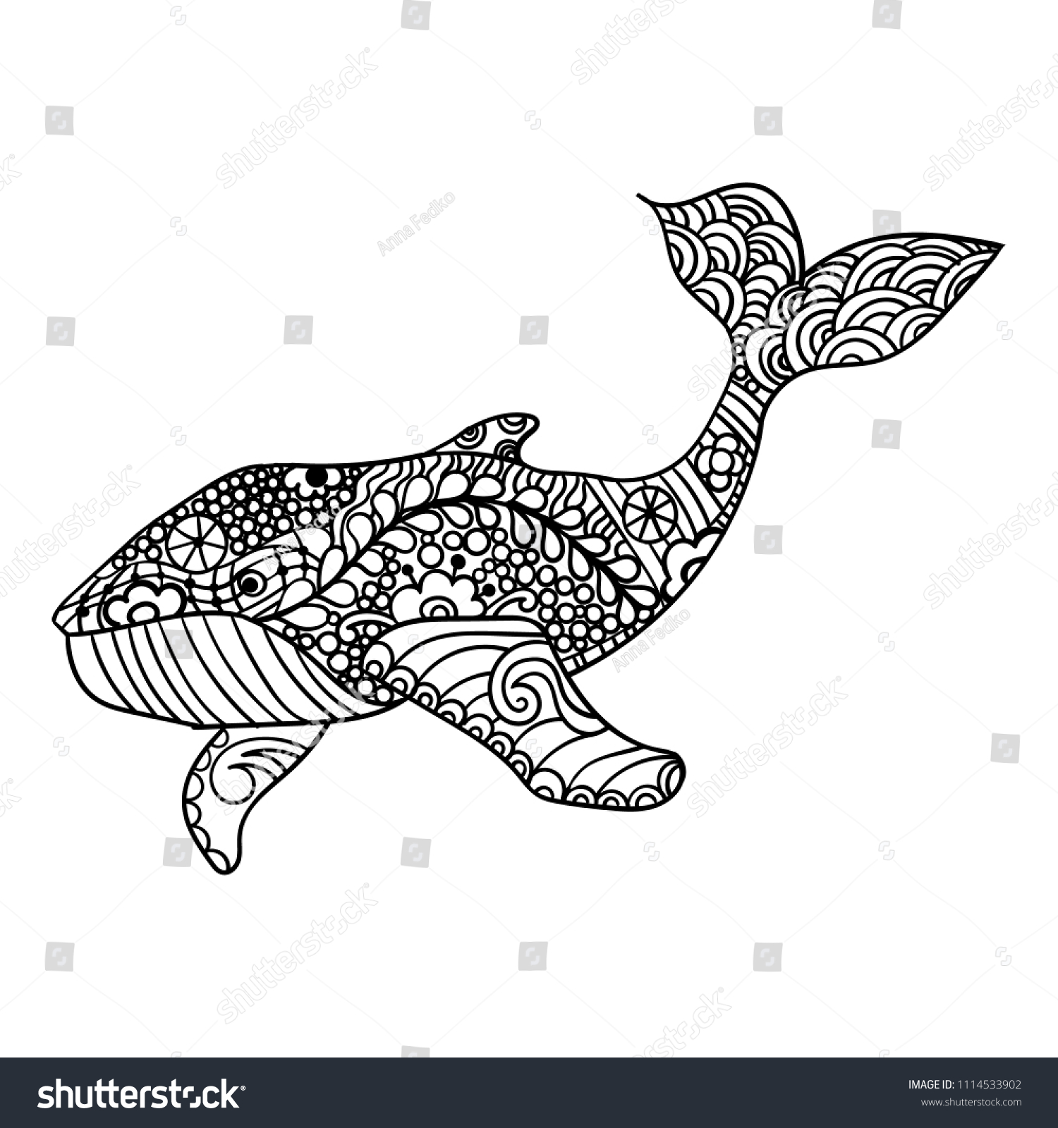 Whale zentangle print adult coloring page stock illustration