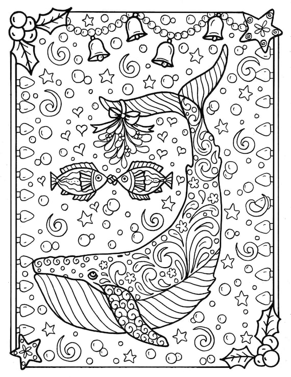 Whale christmas coloring page adult coloring sea life beach coloring book