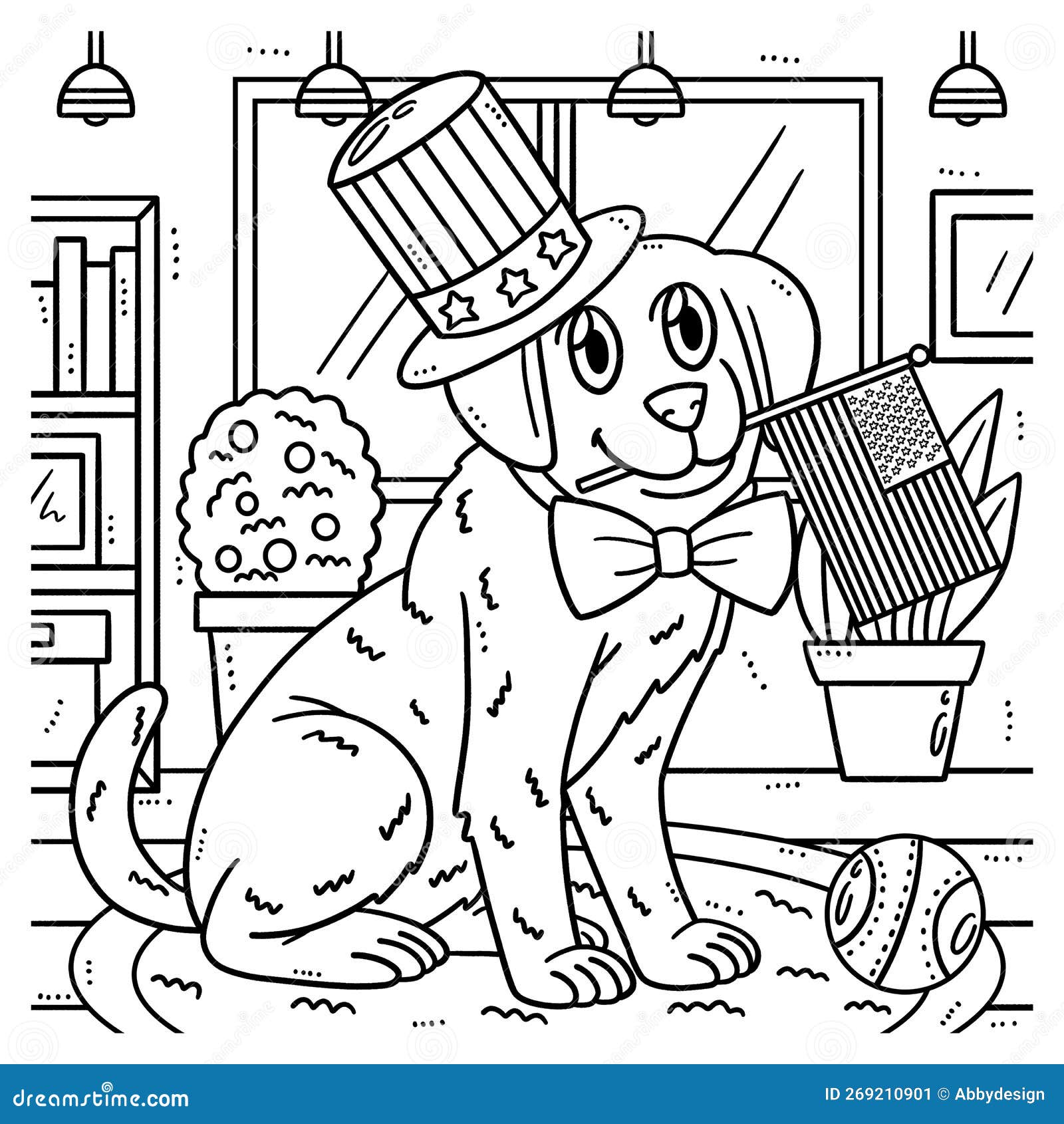 Th of july patriotic puppy coloring page for kids stock vector