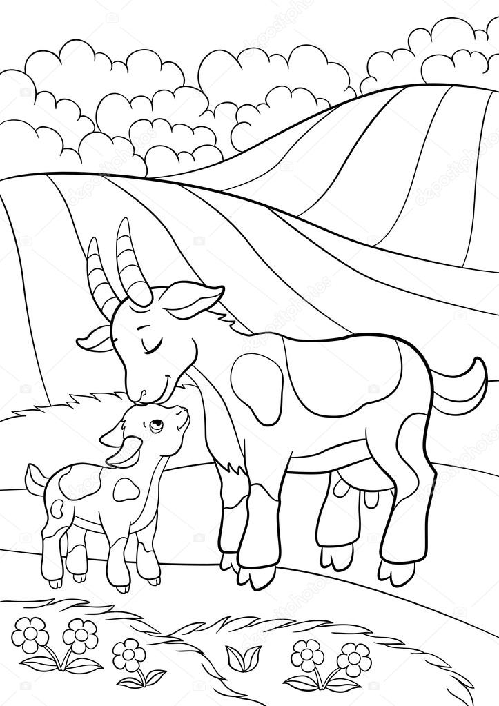 Coloring pages farm animals mother goat with her little goat stock vector by ya