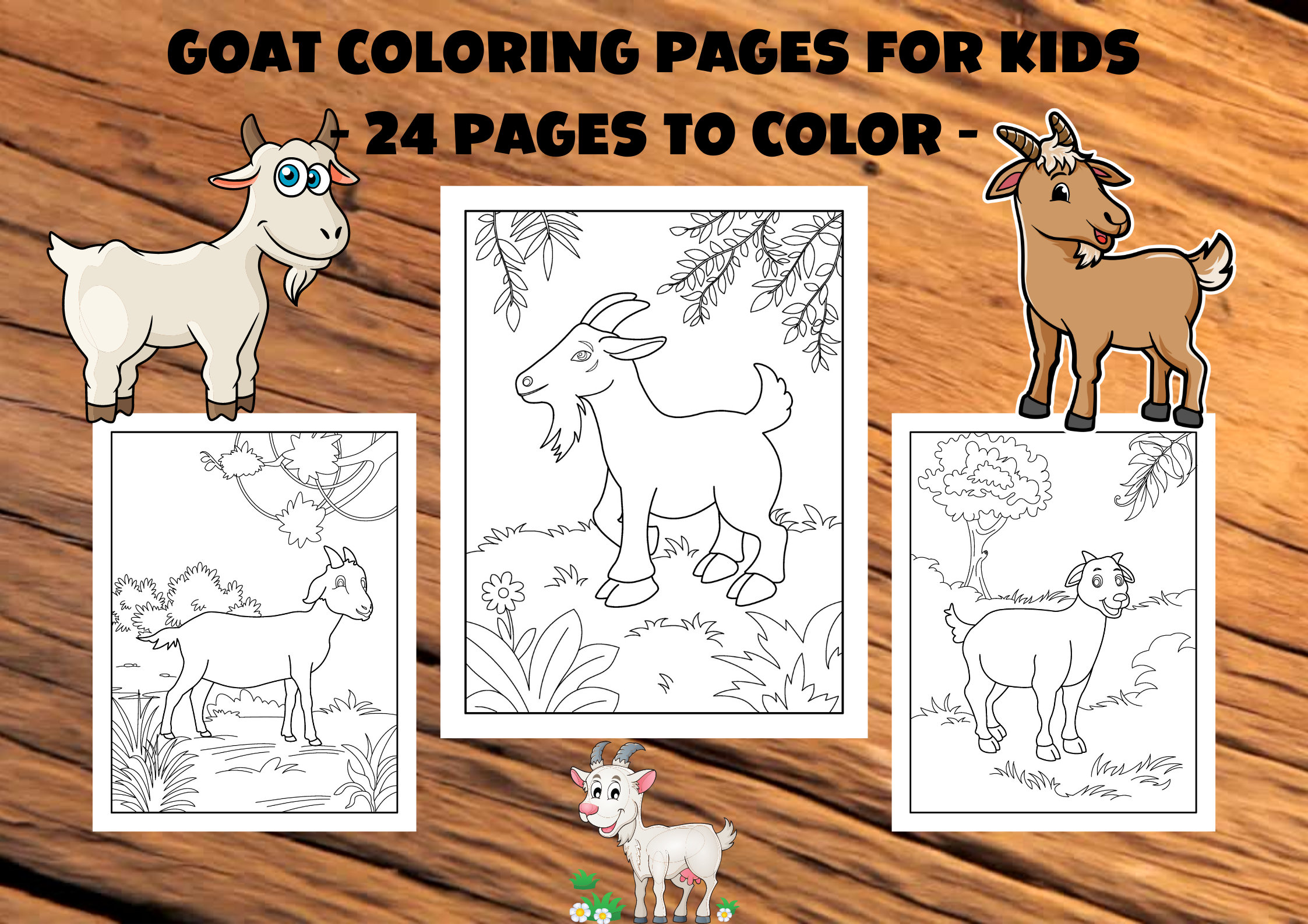 Goat coloring pages for kids boys and girls printable pages cute goat digital coloring book pdf instant download