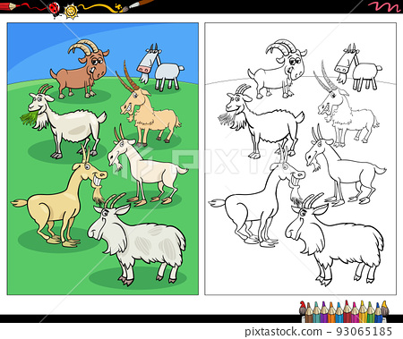 Cartoon goats farm animal characters coloring page