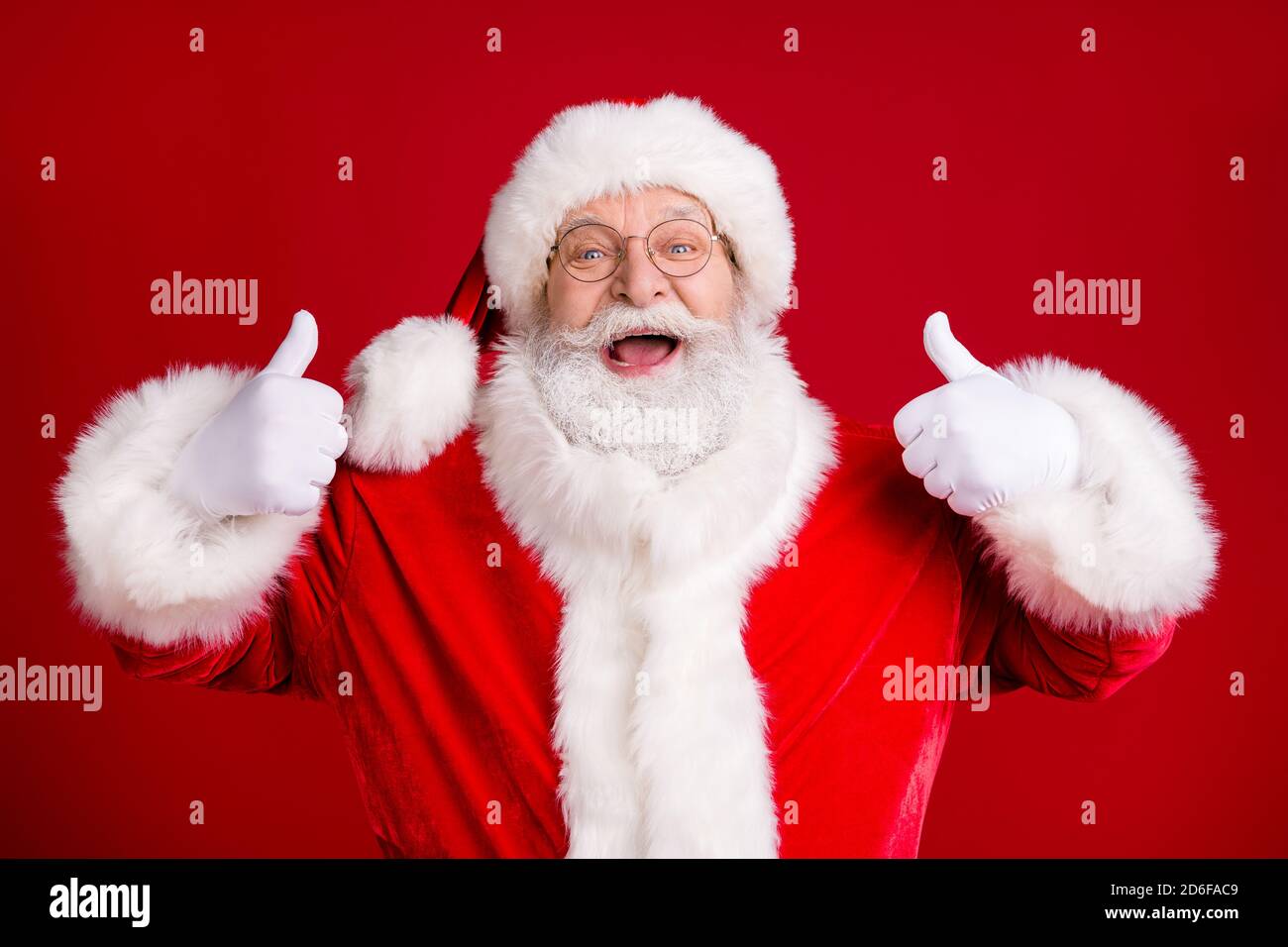 Portrait of crazy funky santa claus show ok sign x