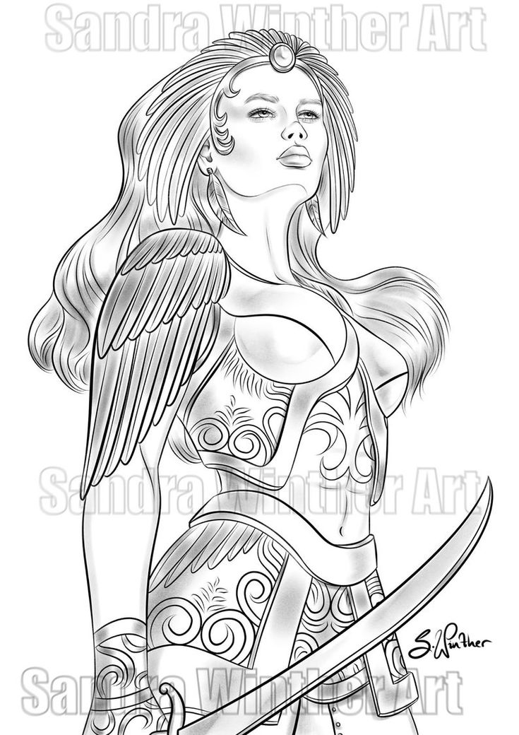 Jungle warrior printable digital coloring page
