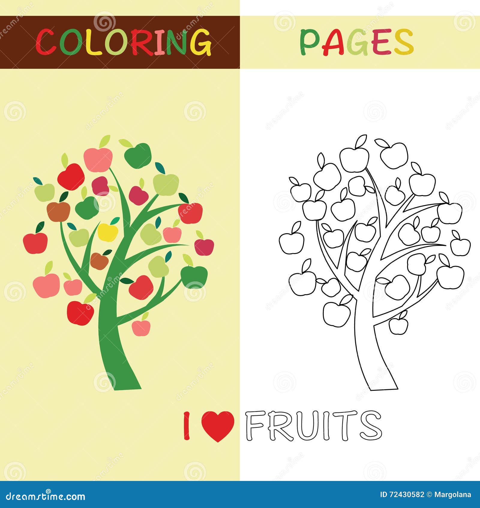 Coloring pages outline apple tree for kids stock vector