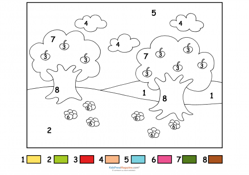 Apple trees and flowers color by number