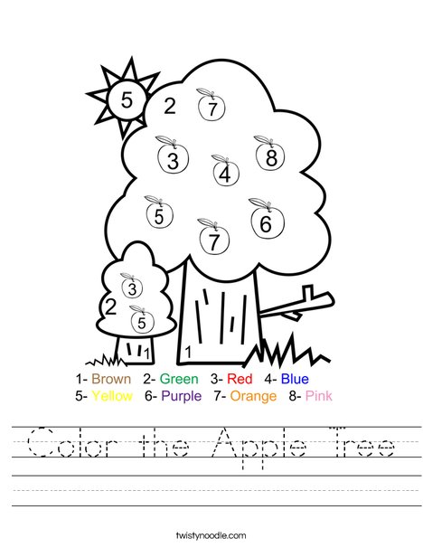 Color the apple tree worksheet