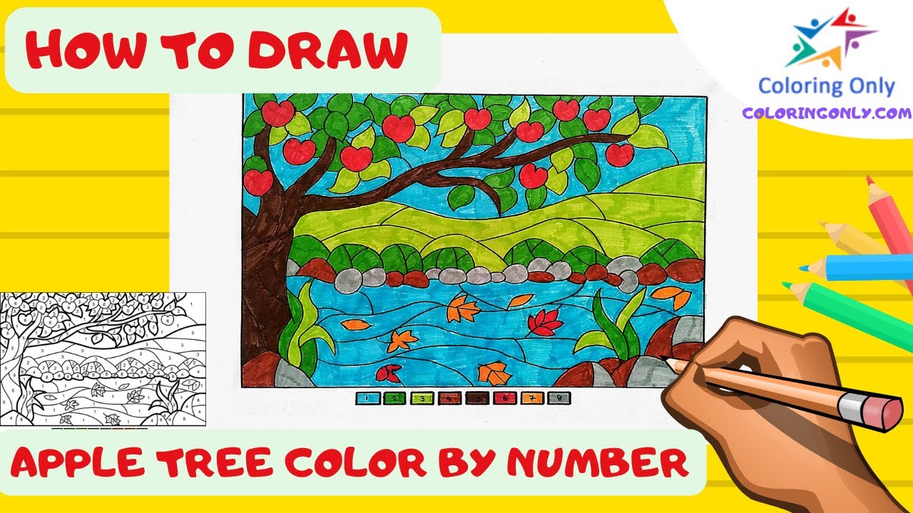 How to draw apple tree color by number