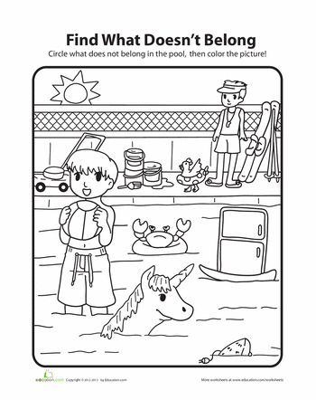 What doesnt belong swimming pool worksheet education ways of learning cognitive activities preschool worksheets