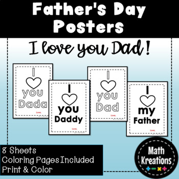 Fathers day posters printable coloring sheets i love you dad freebie
