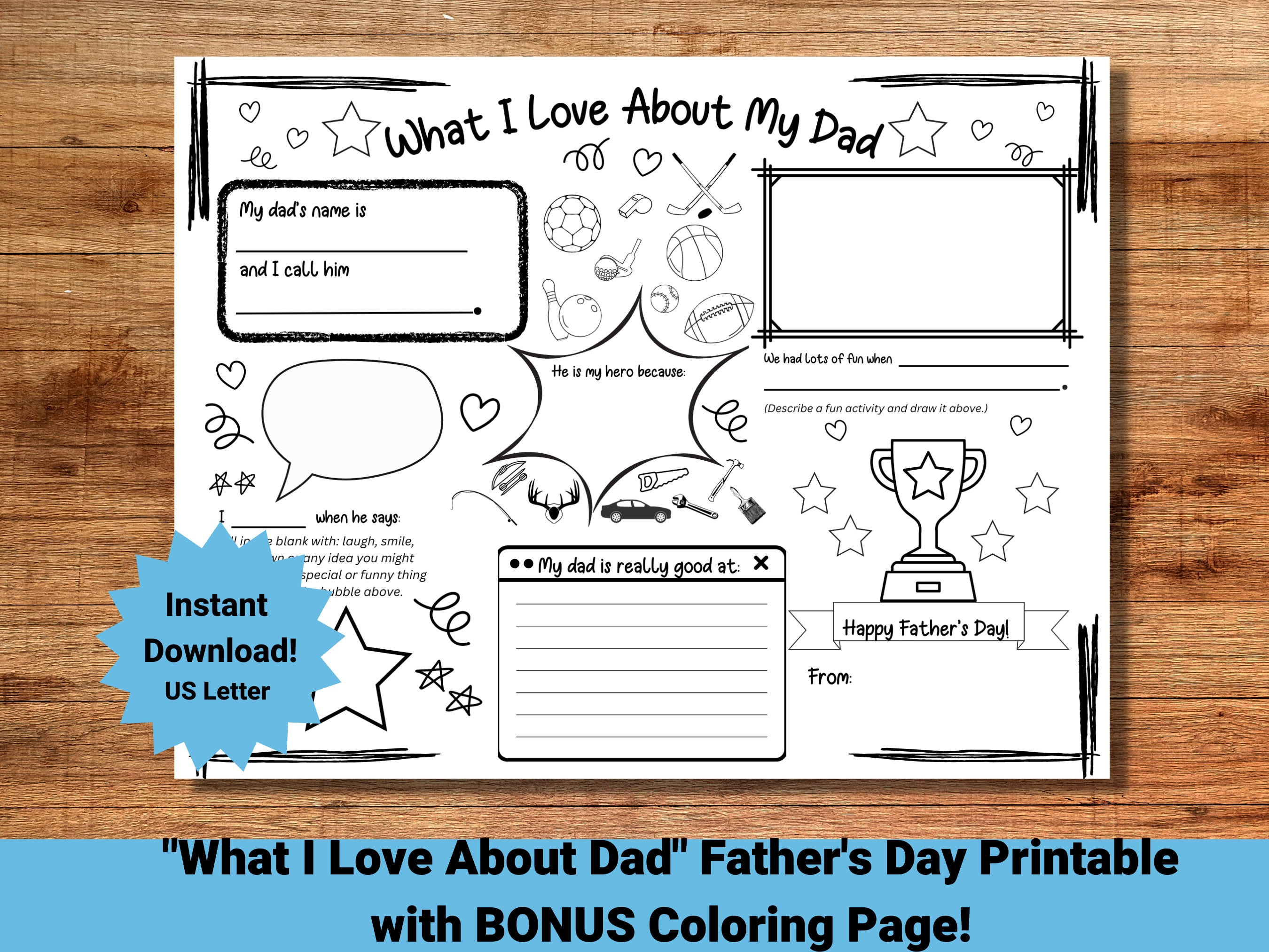 Fathers day printable activity dad coloring page what i love about dad last minute fathers day