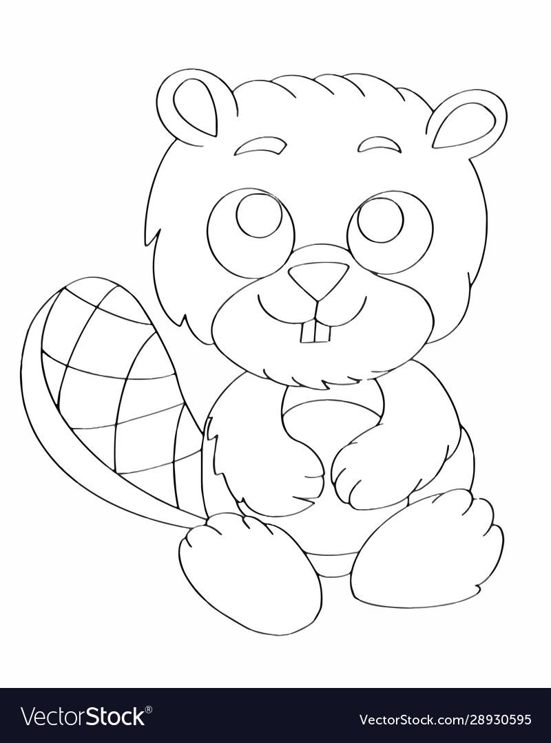 Coloring page for children with cute beaver vector image