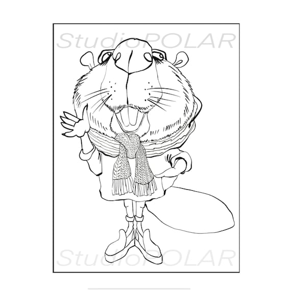 Beaver coloring page digital download images original whimsical cartoon artwork cute fantasy animals collectible illustrations printable