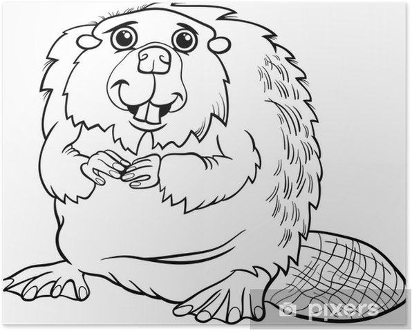 Poster beaver animal cartoon coloring page