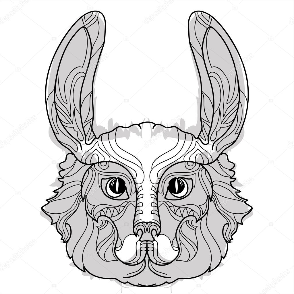 Rabbit head doodle with black nose stock vector by yazzik