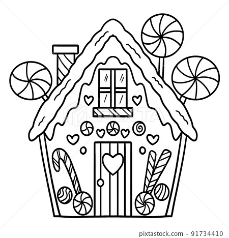 Christmas gingerbread house isolated coloring page