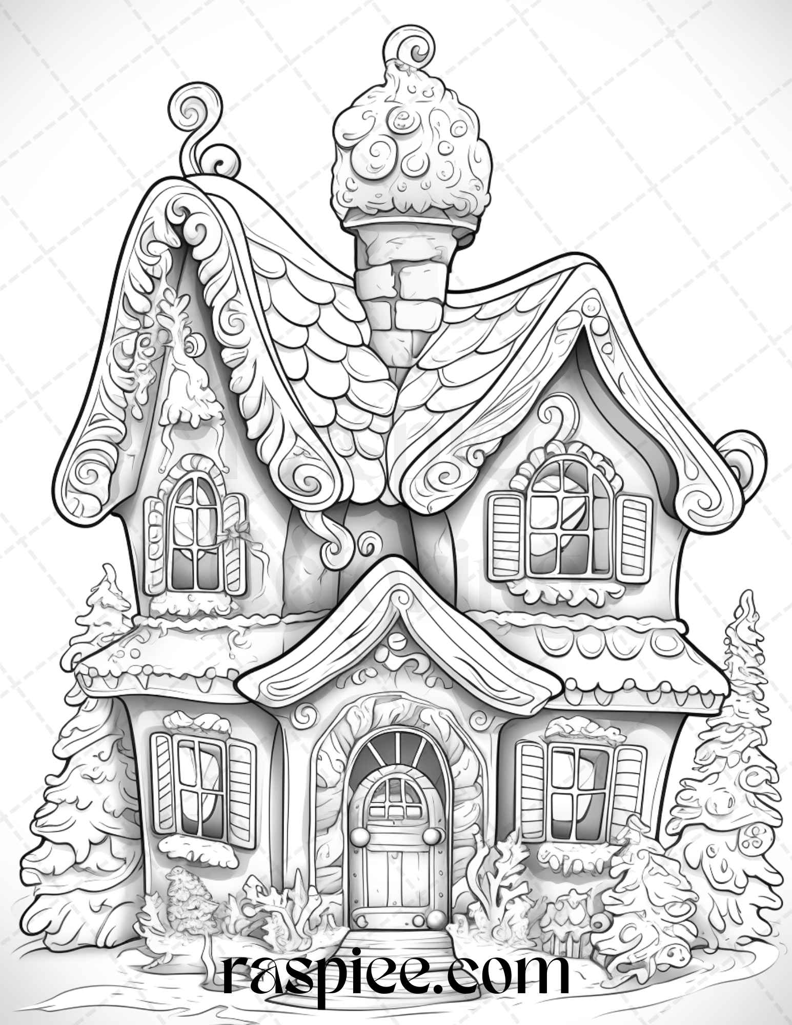 Christmas gingerbread houses grayscale coloring pages printable for â coloring