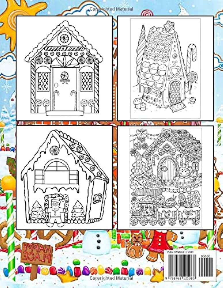 Gingerbread house coloring book coloring pages featuring cute and delicious gingerbread houses candy cookies for fun christmas holiday gift idea go cartoon books