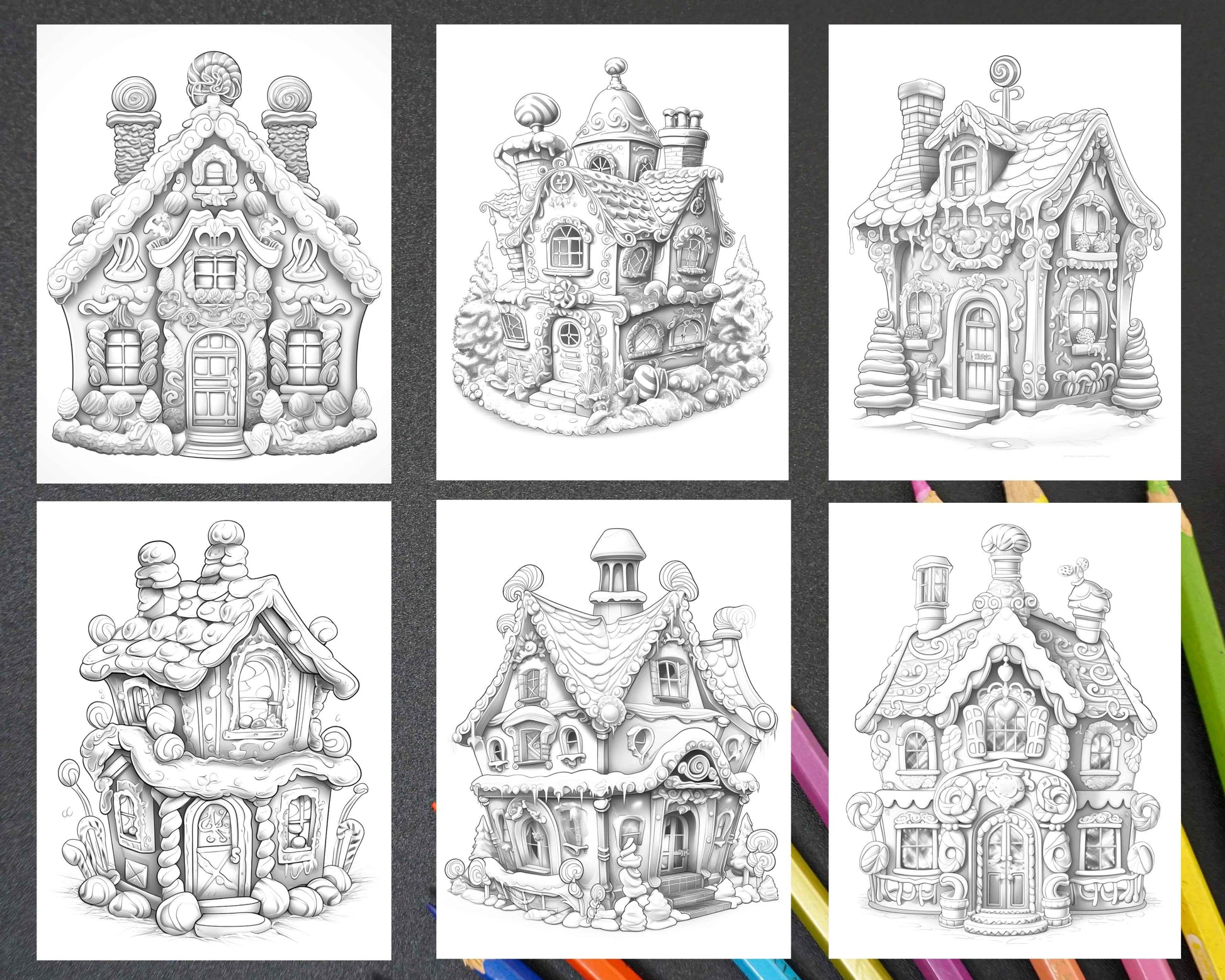 Christmas gingerbread houses grayscale coloring pages printable for â coloring