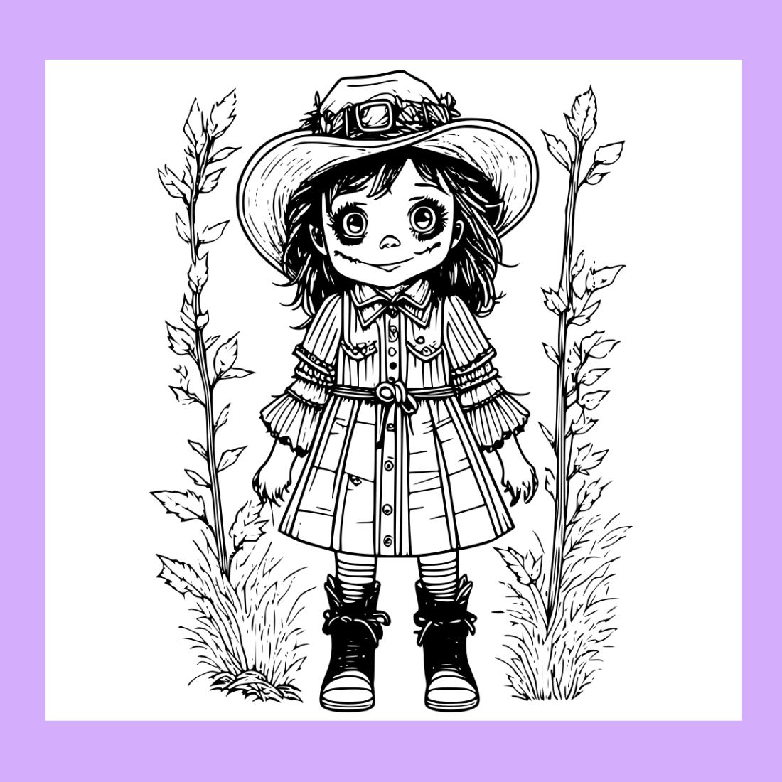 Coloring pages bundle for adultsa illustration of cute scarecrow character horror and creepy