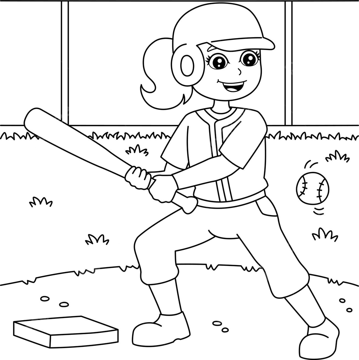 Girl playing baseball coloring page for kids athlete outline patch vector baseball drawing girl drawing ring drawing png and vector with transparent background for free download